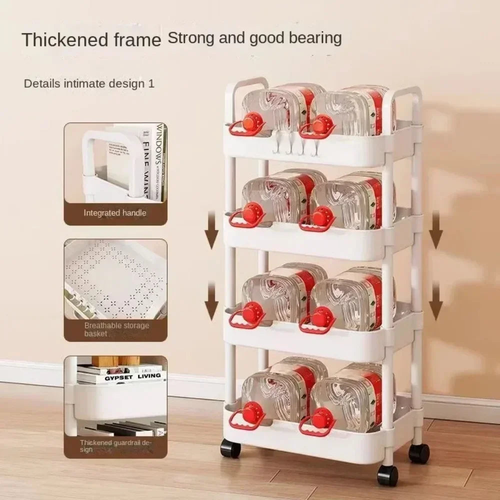 New Multi-Layer Trolley Rack Kitchen Floor Bedroom Baby Snacks Mobile Bathroom Bathroom Storage Rack Shelves Kitchen Storage