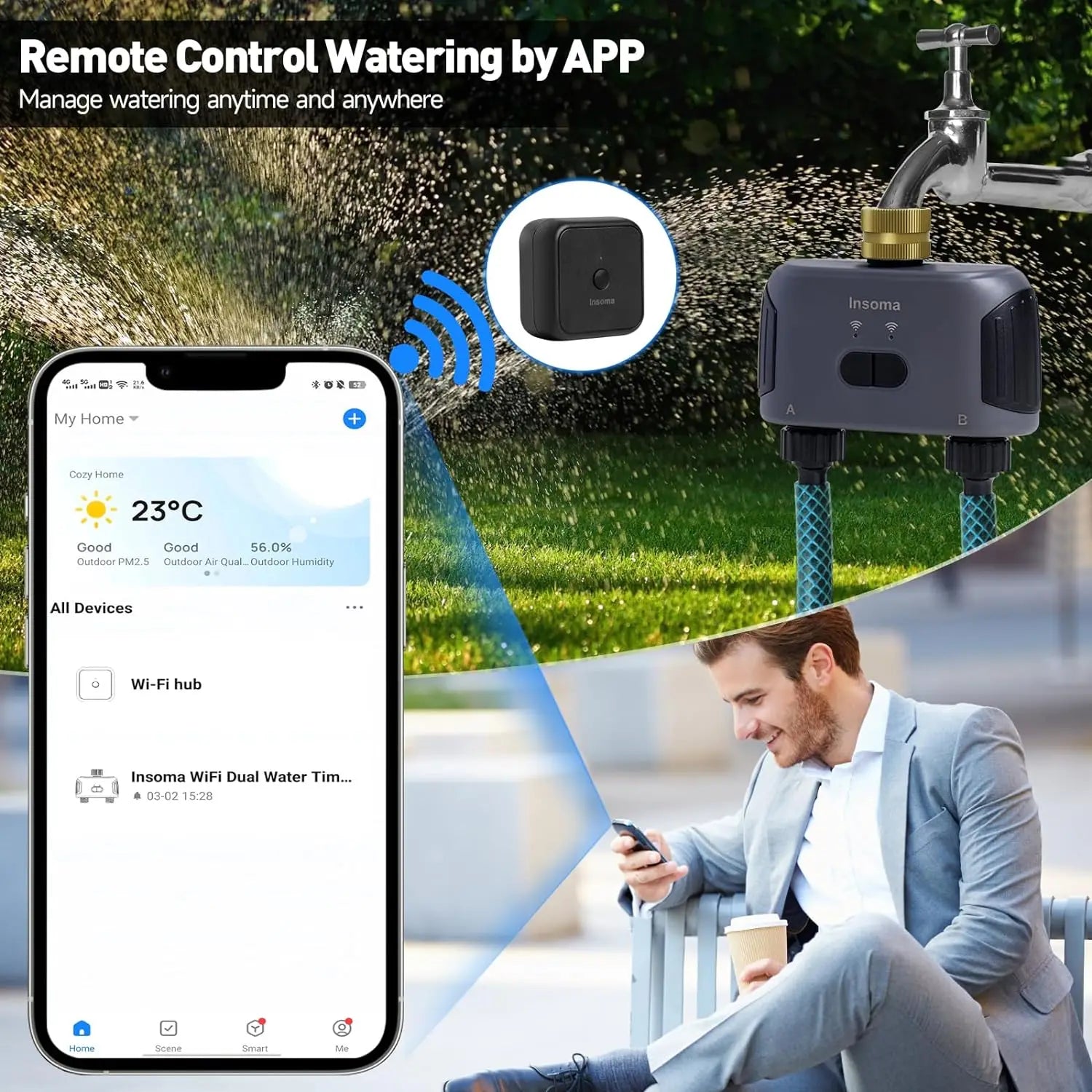 WiFi Automatic Water Timer with Gateway 2 Ways Garden Irrigation Watering System Support Google Amazon