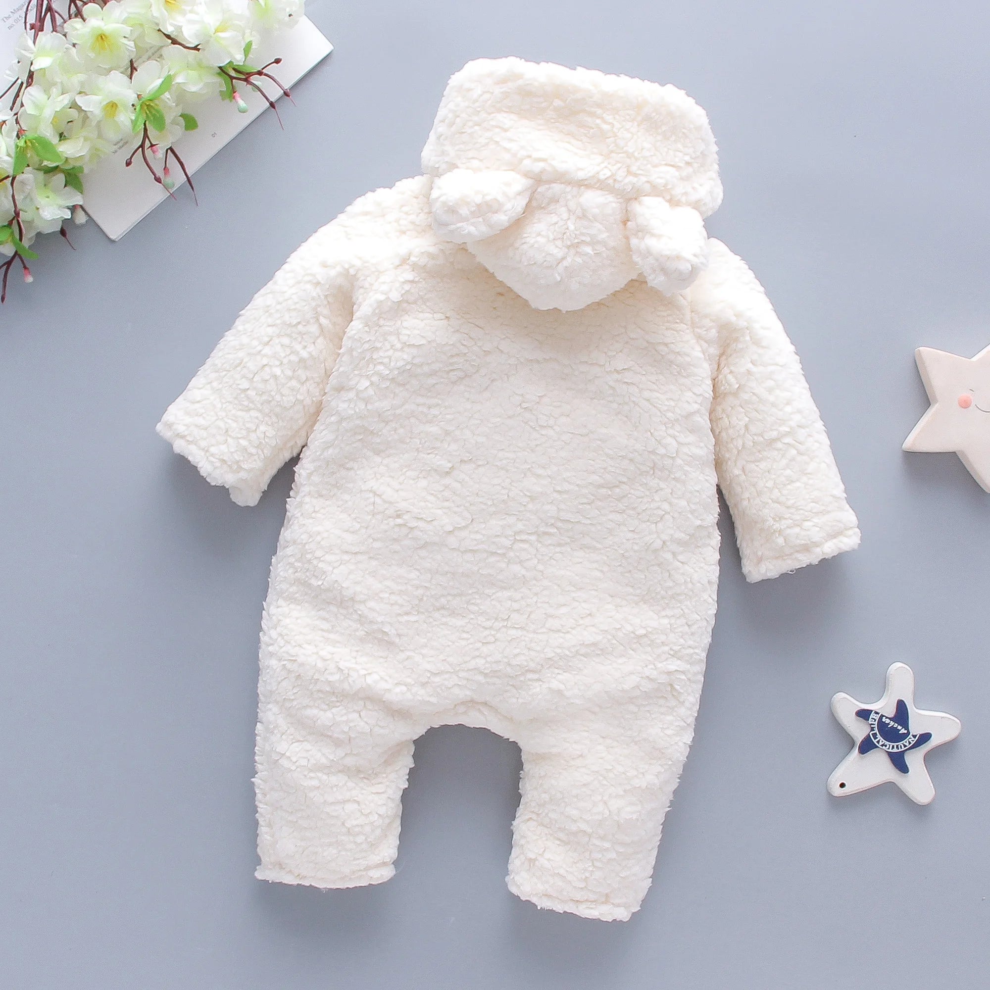 Lamb Hair Cartoon Bear Embroidered Baby Jumpsuit