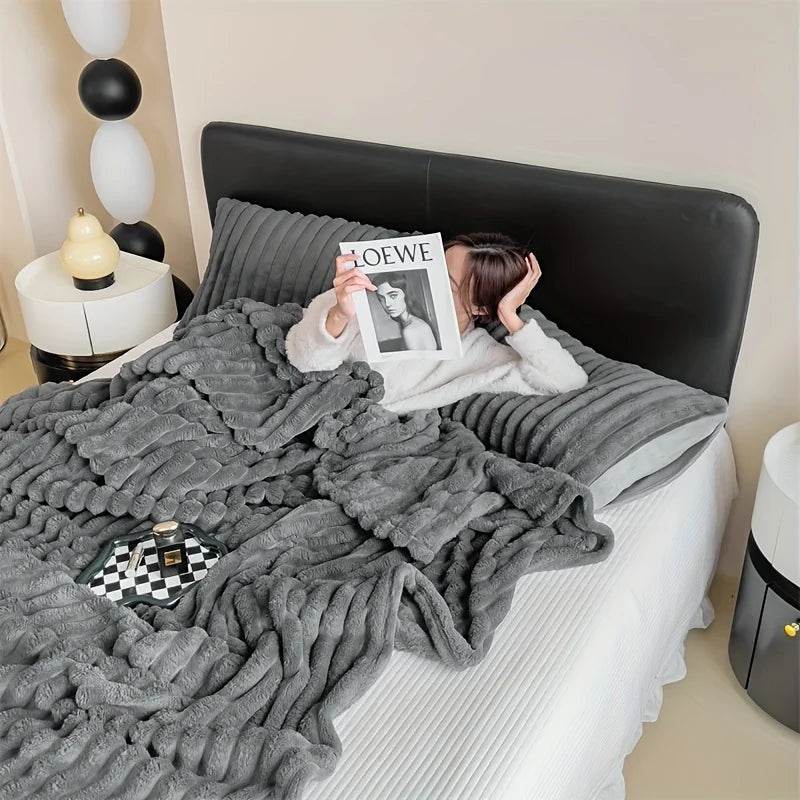 Light Luxury Solid Color Multifunctional Rabbit Velvet Blanket