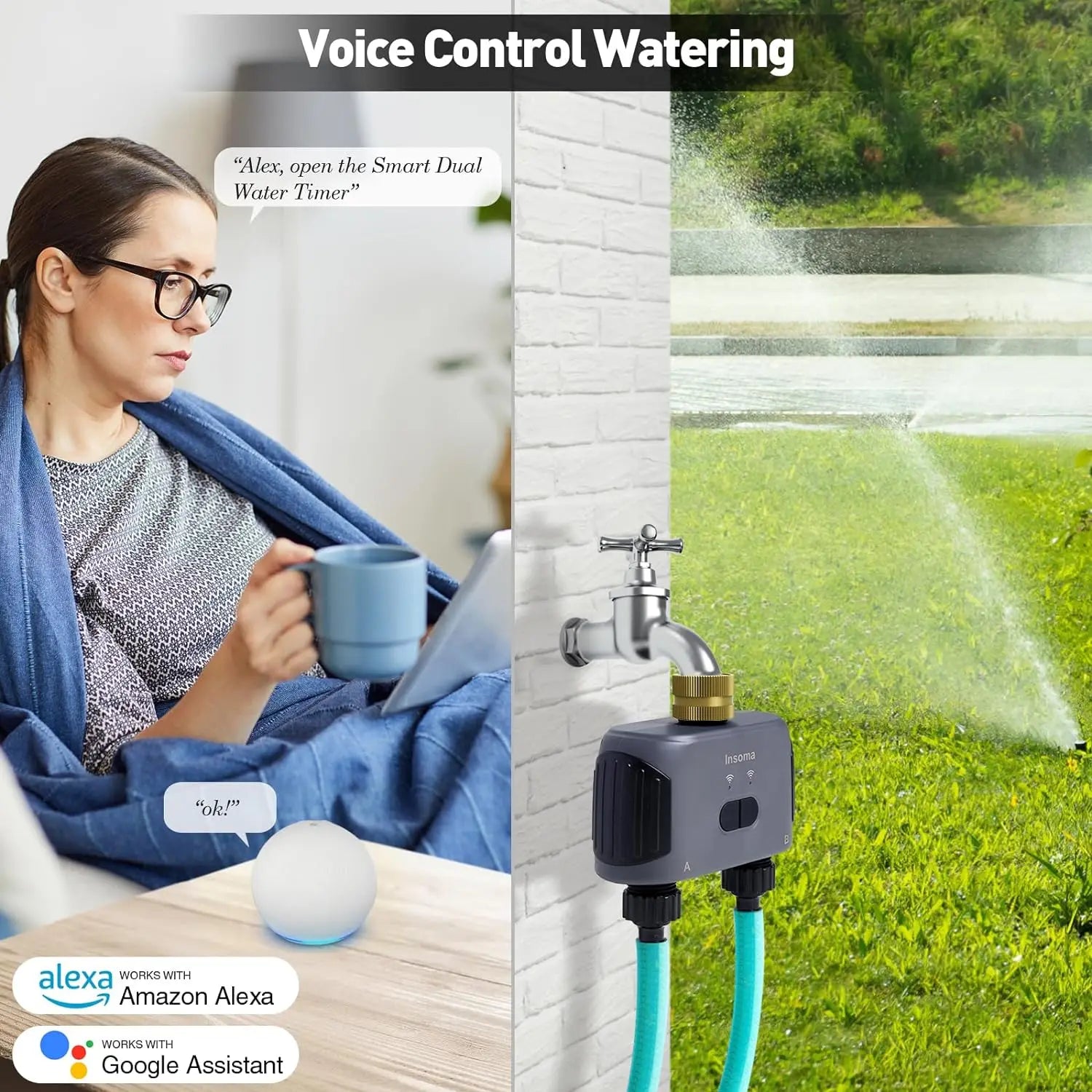 WiFi Automatic Water Timer with Gateway 2 Ways Garden Irrigation Watering System Support Google Amazon