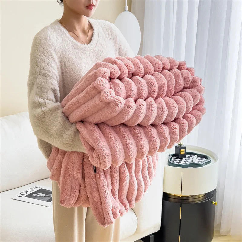 Light Luxury Solid Color Multifunctional Rabbit Velvet Blanket