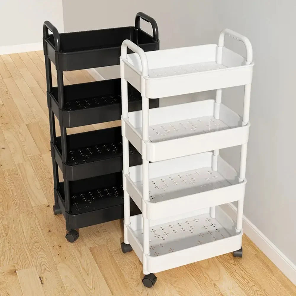 New Multi-Layer Trolley Rack Kitchen Floor Bedroom Baby Snacks Mobile Bathroom Bathroom Storage Rack Shelves Kitchen Storage